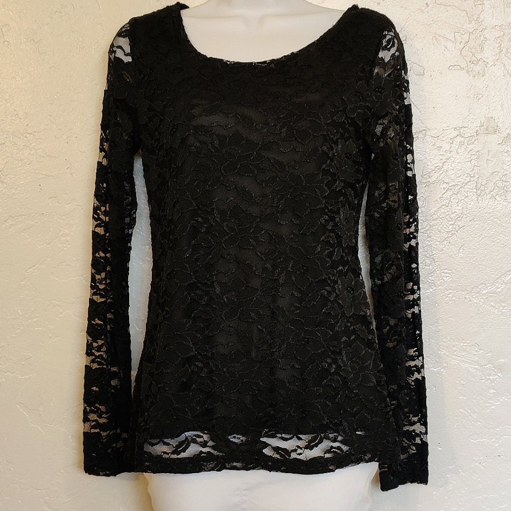 Banana Republic black lace long-sleeve top, size S